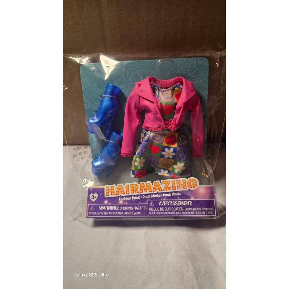 Hairmazing Fashion Pack Pink Jacket Heart Peace Dress Blue Boots for 11.5" Dolls